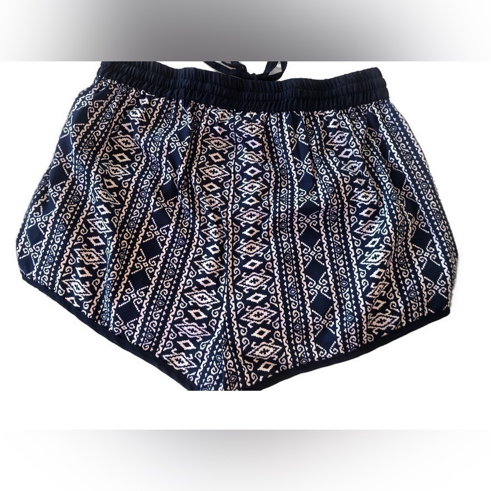 Juniors Small Beware Navy Blue and White Tribal Shorts - Picture 2 of 3